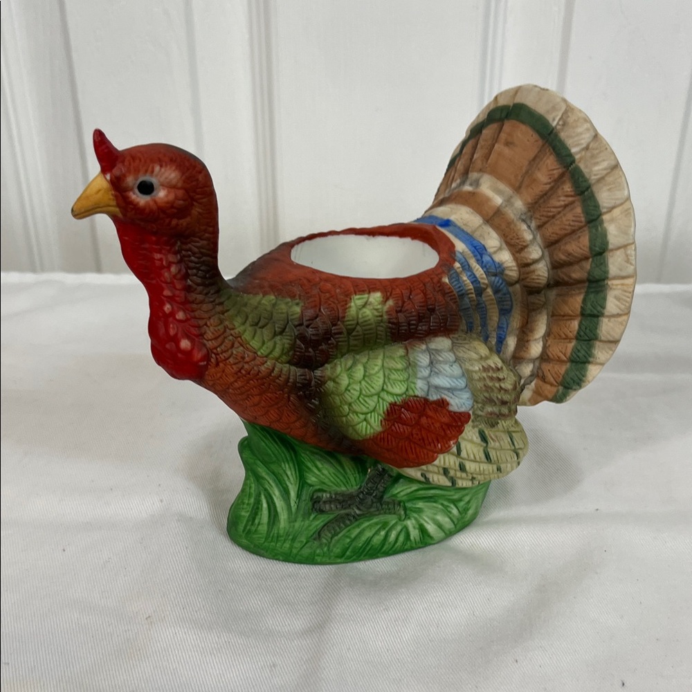 Vintage Ceramic turkey planter, candle holder. Very colorful. Made in Taiwan.